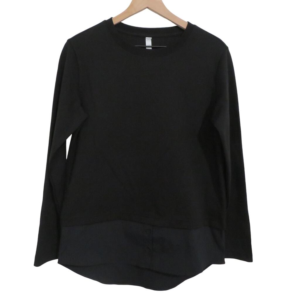 Athleta Sz S Black Gallery Top Layered Long Sleeve Blouse Sweater Athleisure